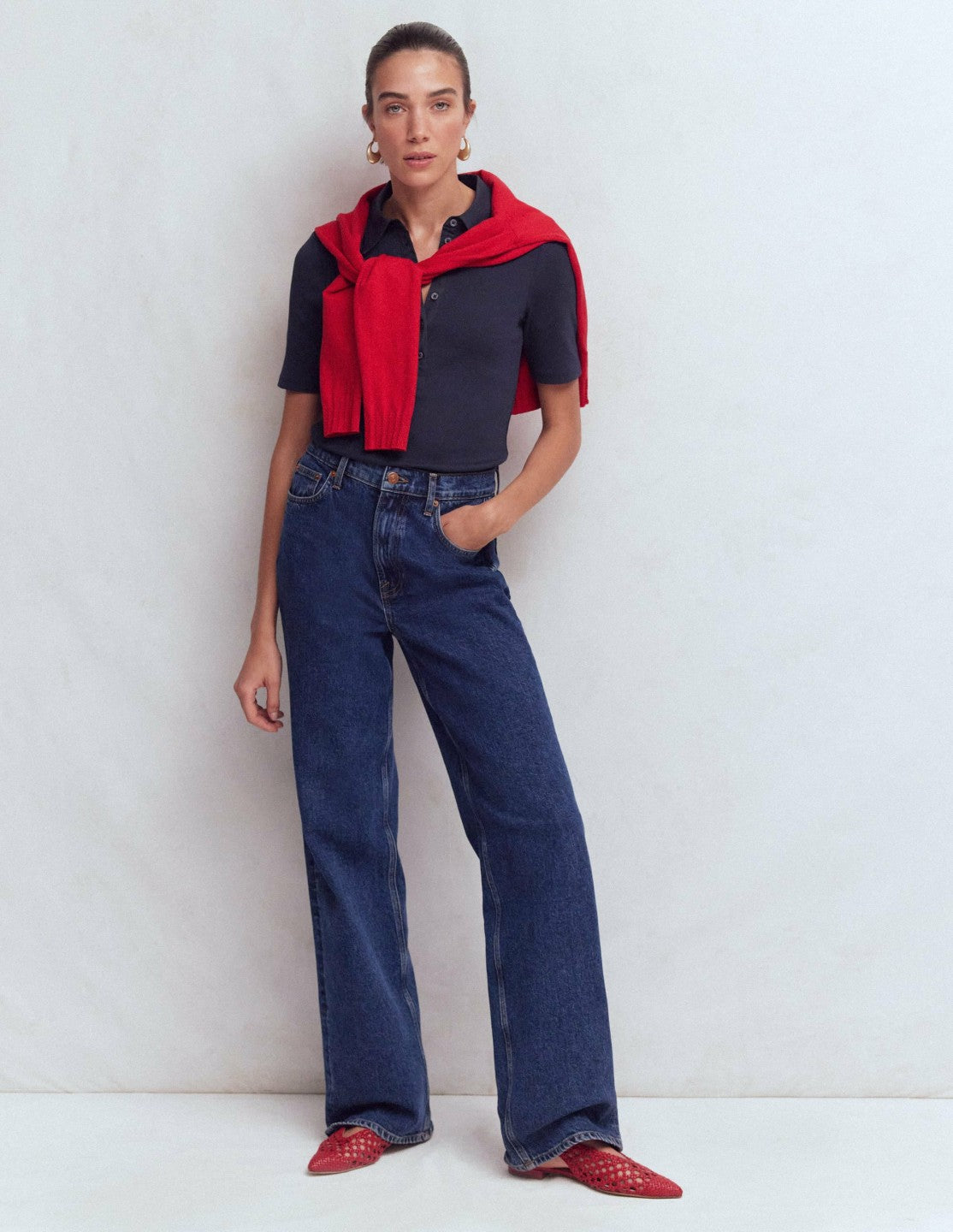 Collared Ribbed Henley Top-Navy / Boden Online