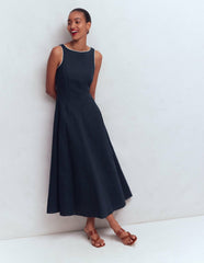 Annet Linen Blend Midi Dress-Navy / Boden Outlet