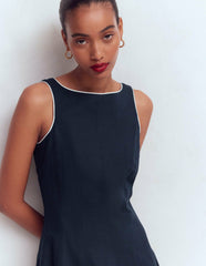 Annet Linen Blend Midi Dress-Navy / Boden Outlet
