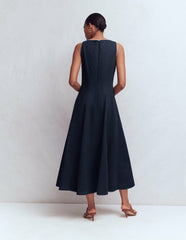 Annet Linen Blend Midi Dress-Navy / Boden Outlet