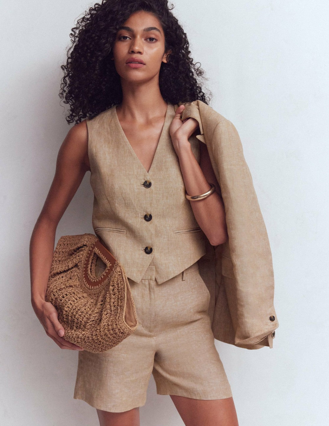 V-neck Linen Waistcoat-Amphora, Chambray / Boden Discount