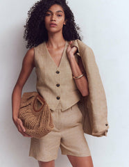 V-neck Linen Waistcoat-Amphora, Chambray / Boden Discount