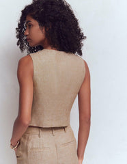 V-neck Linen Waistcoat-Amphora, Chambray / Boden Discount
