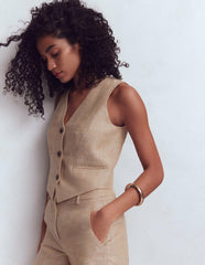 V-neck Linen Waistcoat-Amphora, Chambray / Boden Discount