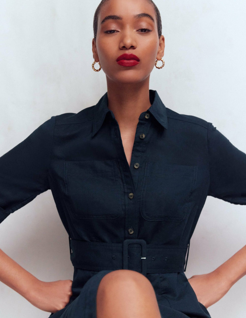 Ora Linen Blend Shirt Dress-Navy / Boden On sale
