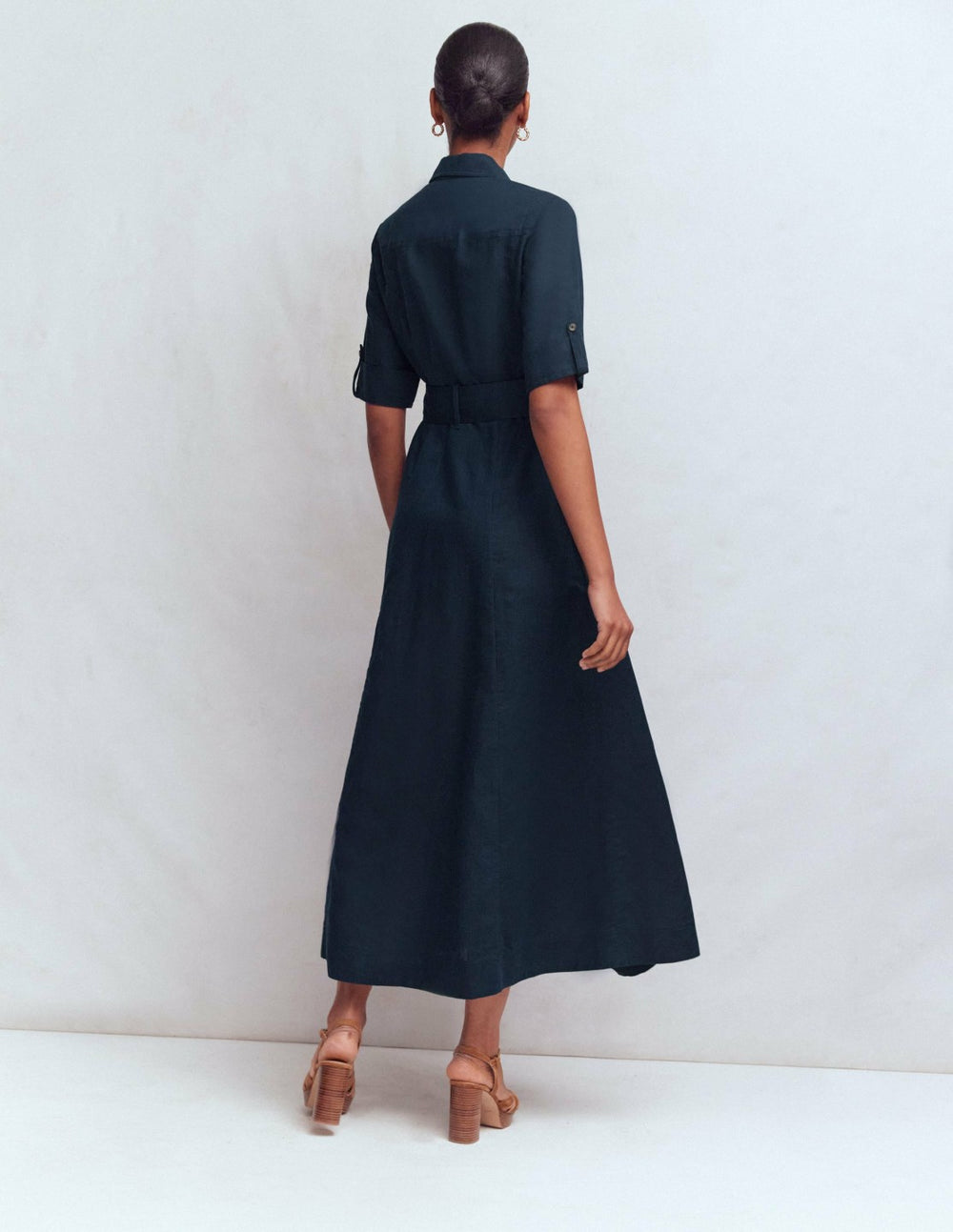 Ora Linen Blend Shirt Dress-Navy / Boden On sale