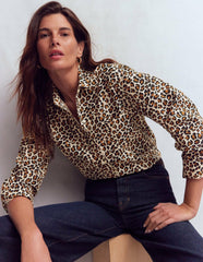 Sadie Relaxed Cotton Shirt-Soft Cream, Leopard Flow / Boden