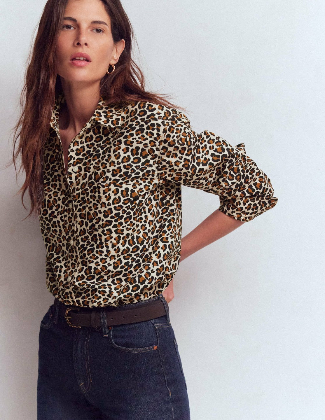 Sadie Relaxed Cotton Shirt-Soft Cream, Leopard Flow / Boden