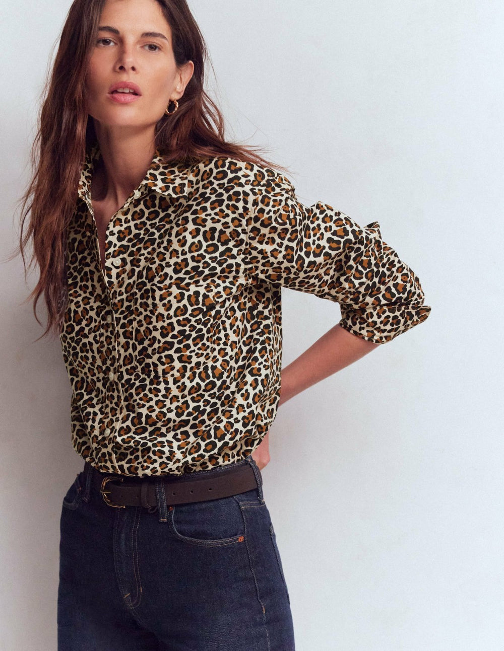 Sadie Relaxed Cotton Shirt-Soft Cream, Leopard Flow / Boden