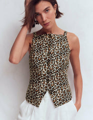 Square Neck Linen Waistcoat-Leopard Print / Boden Online
