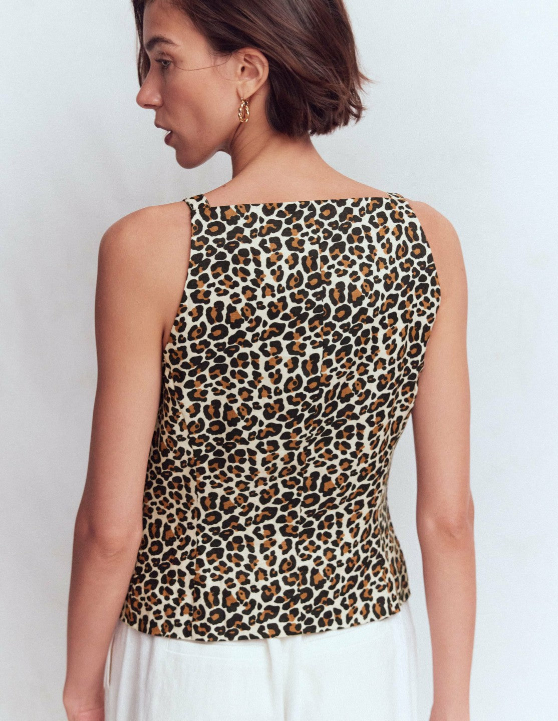 Square Neck Linen Waistcoat-Leopard Print / Boden Online
