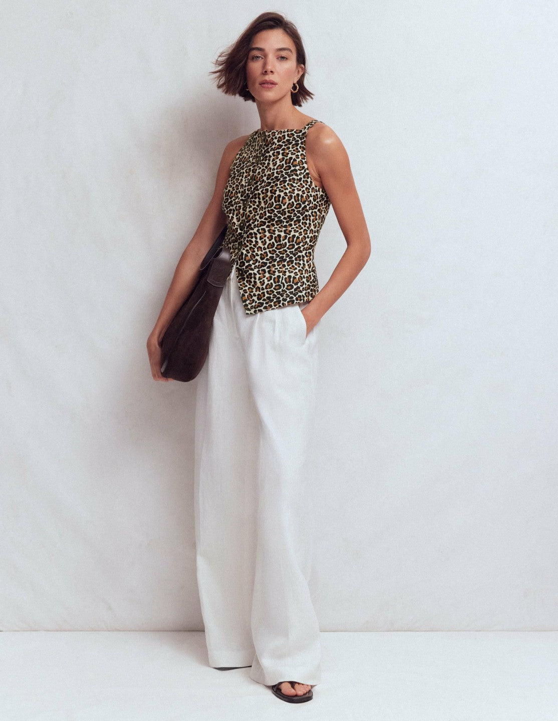 Square Neck Linen Waistcoat-Leopard Print / Boden Online