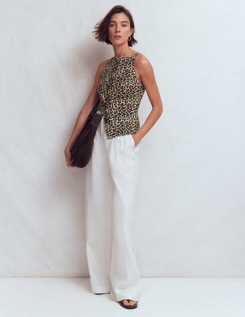 Square Neck Linen Waistcoat-Leopard Print / Boden Online