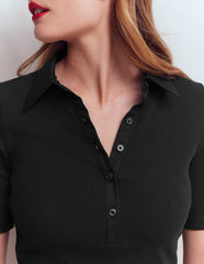 Collared Ribbed Henley Top-Black / Boden Discount