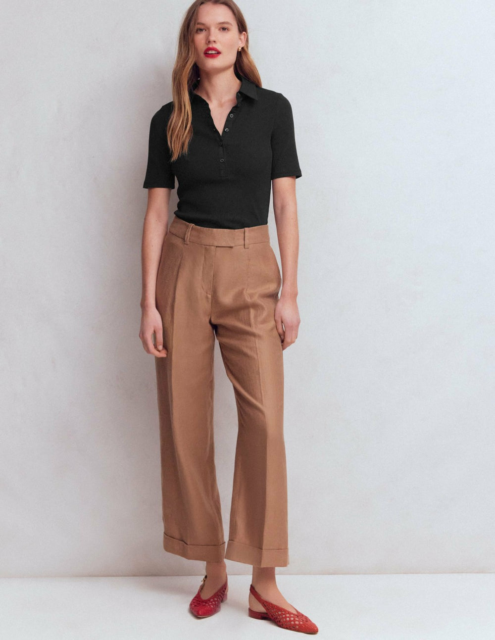 Collared Ribbed Henley Top-Black / Boden Discount