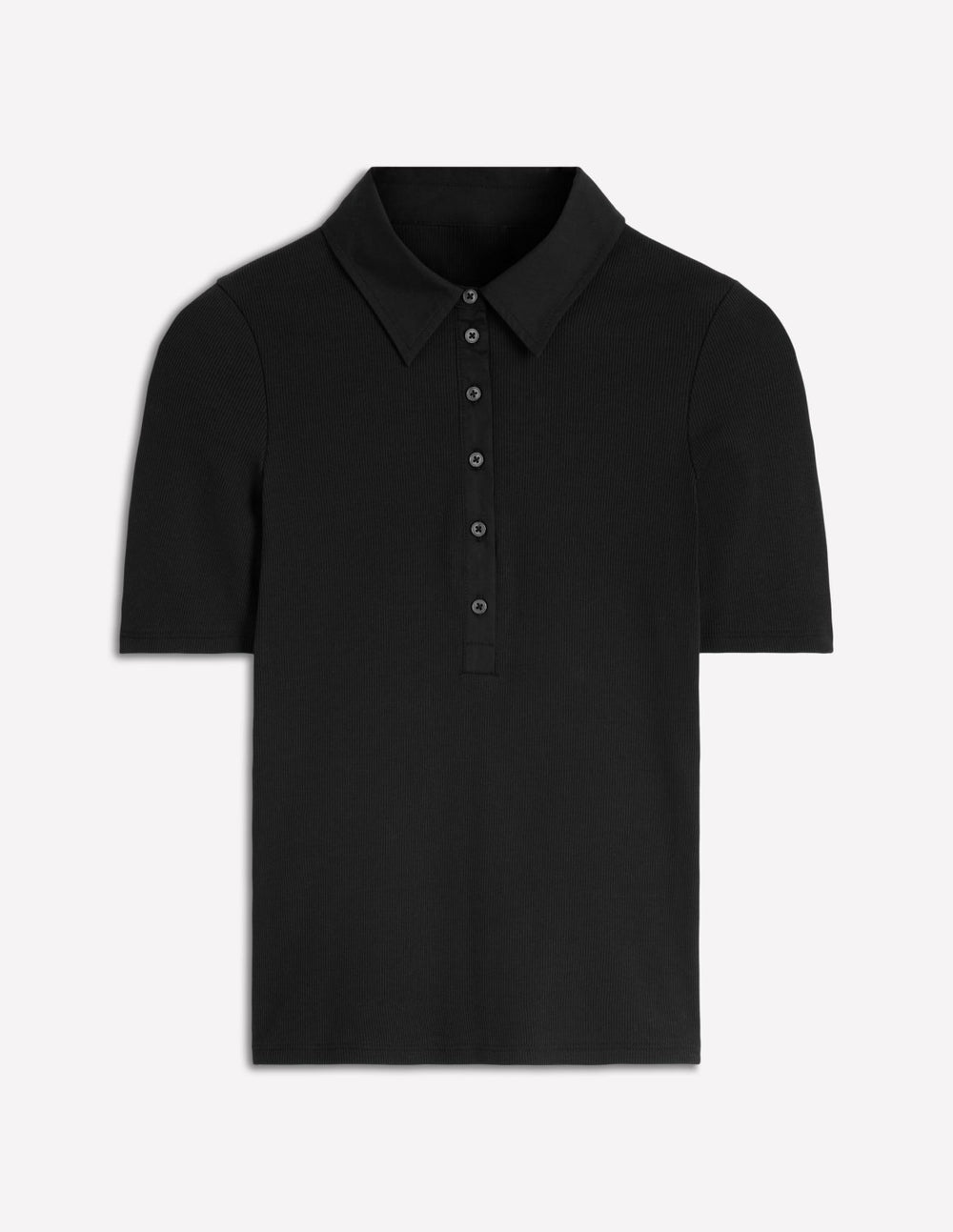 Collared Ribbed Henley Top-Black / Boden Discount