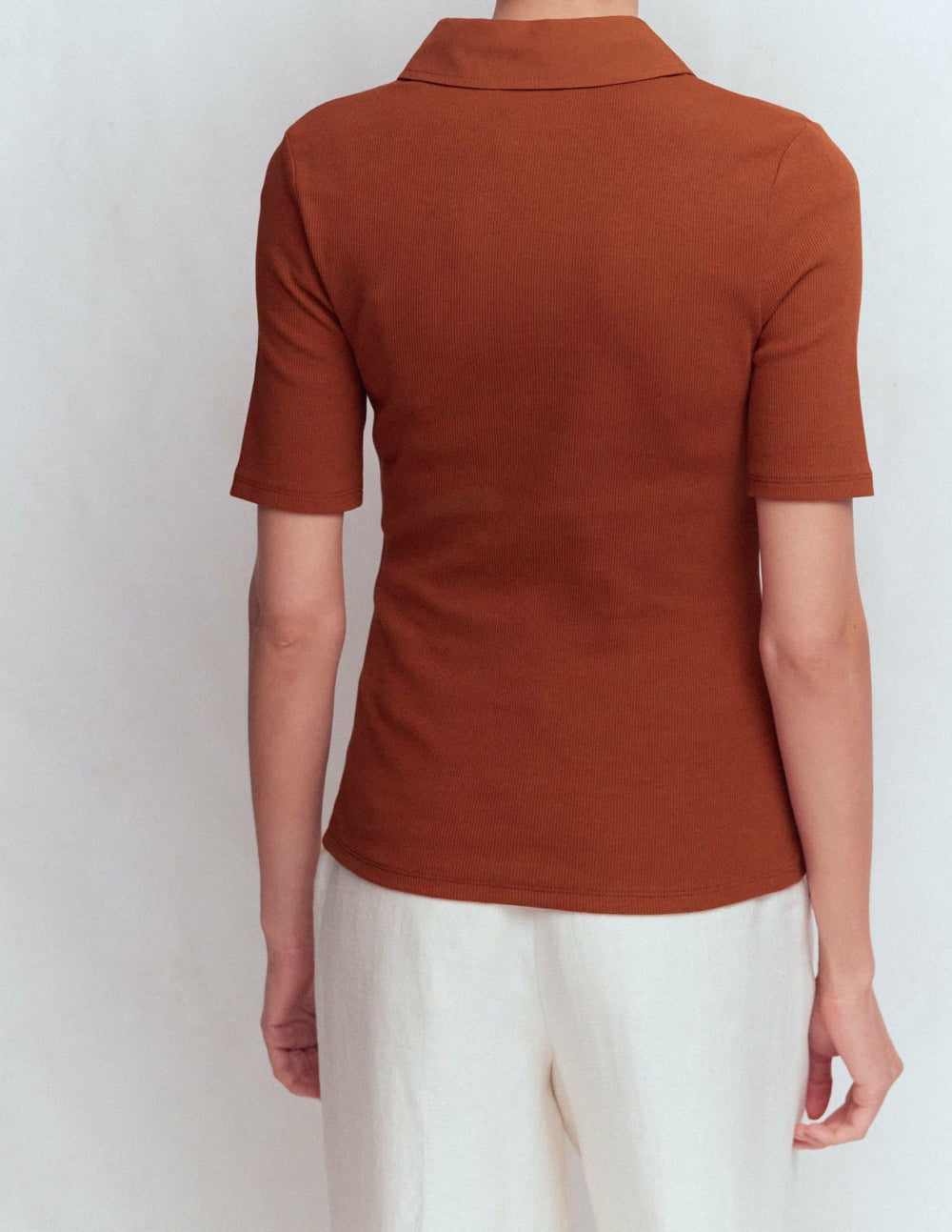 Collared Ribbed Henley Top-Burnt Orange / Boden On sale