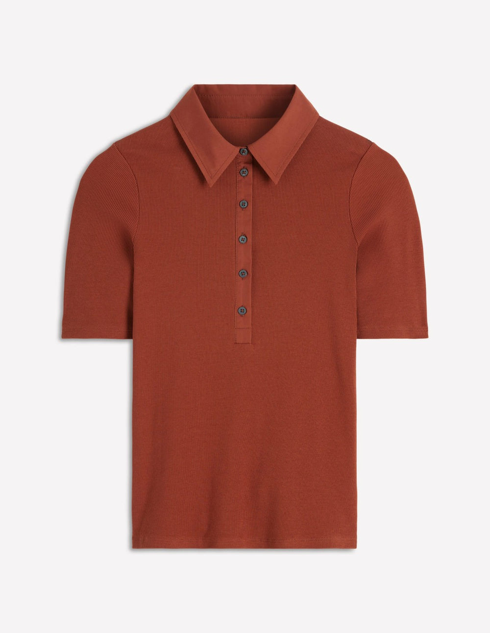 Collared Ribbed Henley Top-Burnt Orange / Boden On sale