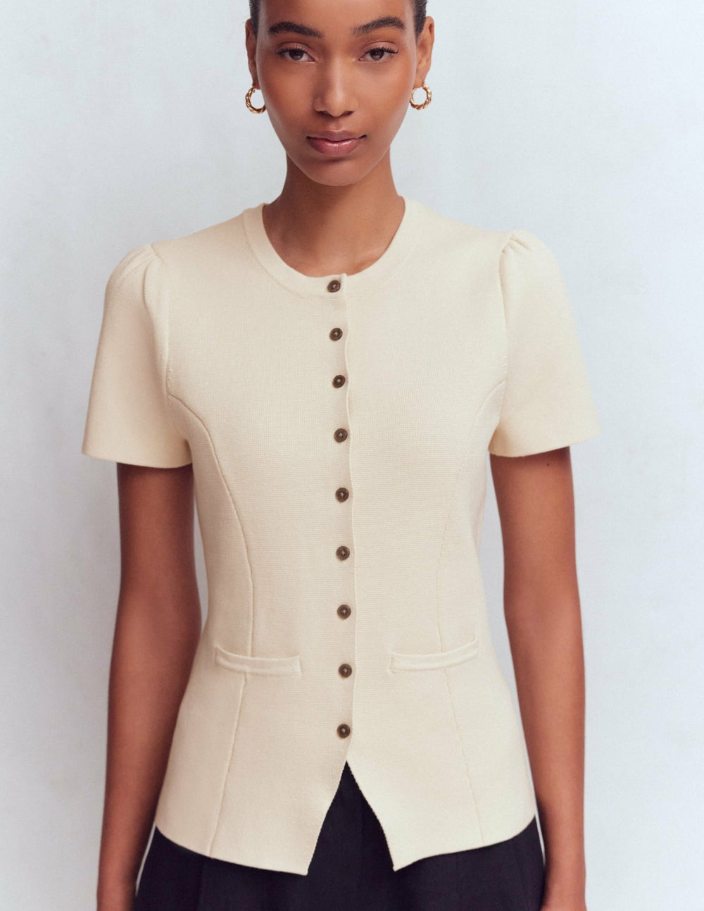 Short Sleeve Knitted Jacket-Ivory / Boden us