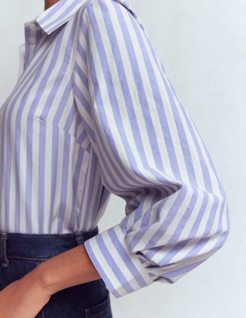 Puff Sleeve Oxford Shirt-Navy, Ivory Stripe / Boden Sale