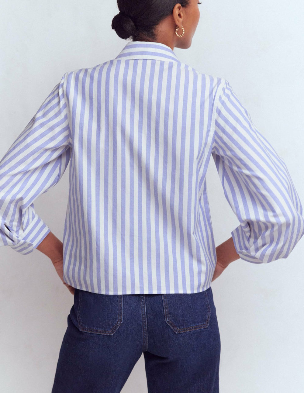 Puff Sleeve Oxford Shirt-Navy, Ivory Stripe / Boden Sale
