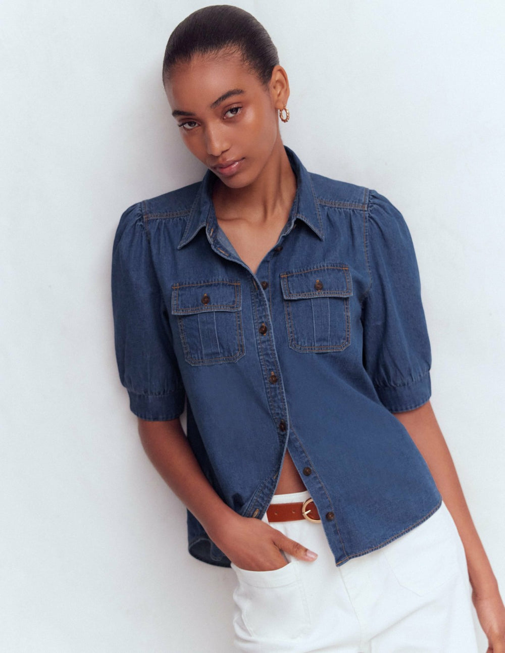 Short Sleeve Denim Top-Light Vintage / Boden Online