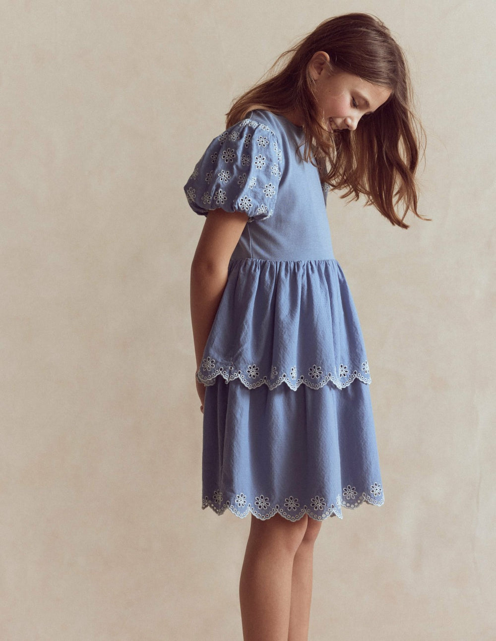 Broderie Rara Jersey Dress-Dusty Blue / Boden Outlet