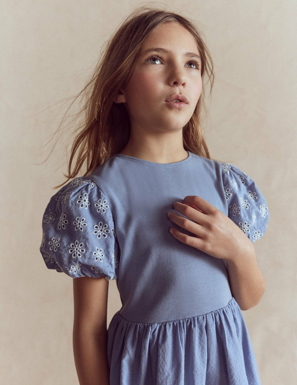 Broderie Rara Jersey Dress-Dusty Blue / Boden Outlet