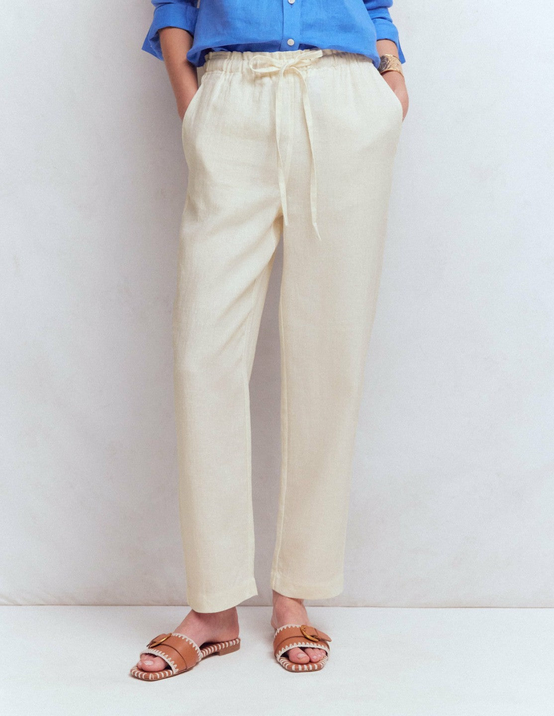 Islington Linen Crop Pants-Ivory / Boden On sale