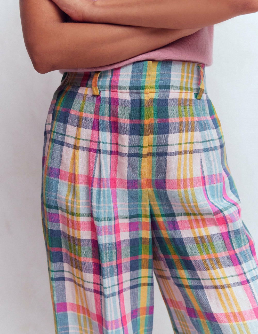 Kensington Linen Pants-Blue, Pink and Green Madras / Boden Outlet
