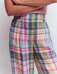 Kensington Linen Pants-Blue, Pink and Green Madras / Boden Outlet