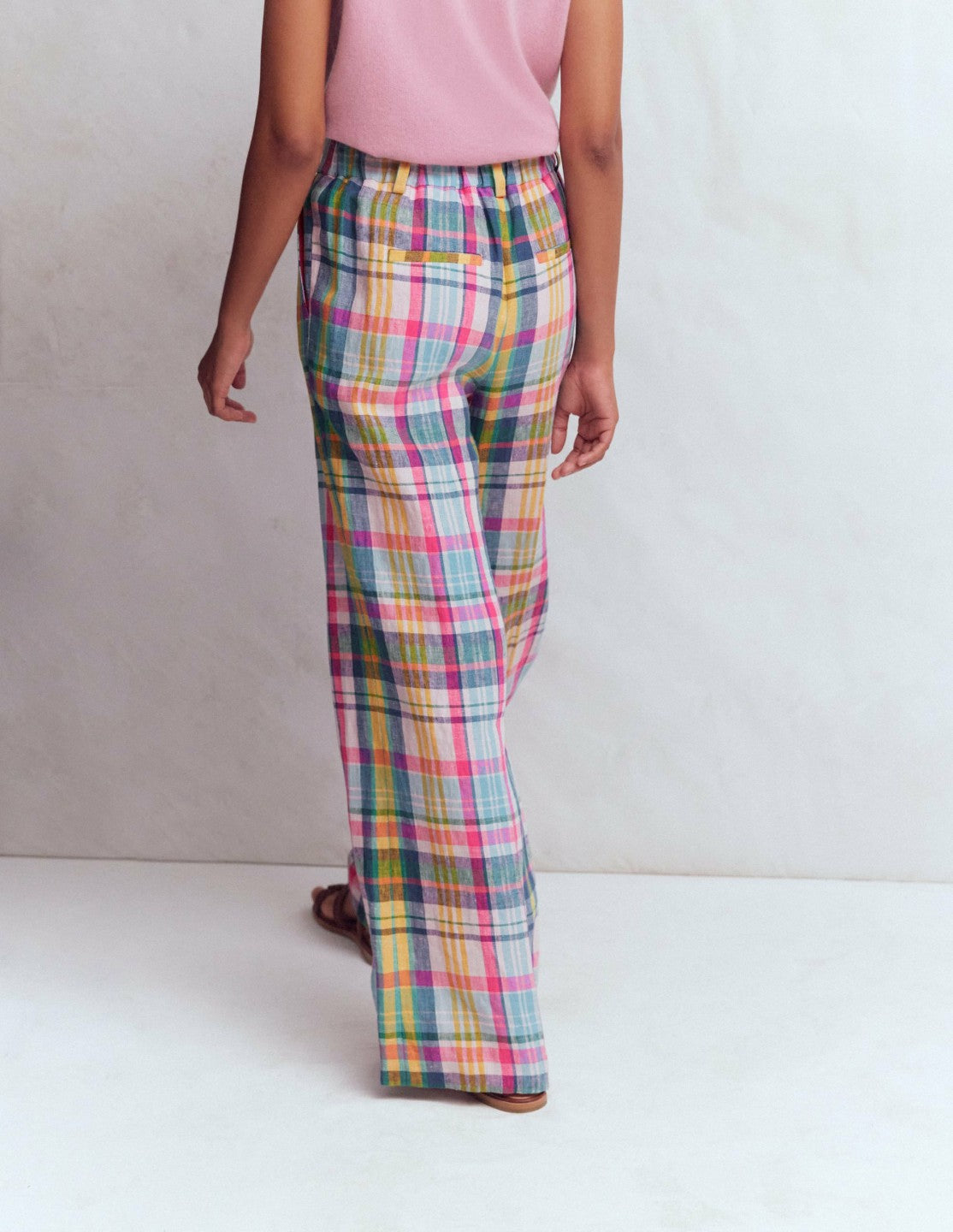 Kensington Linen Pants-Blue, Pink and Green Madras / Boden Outlet