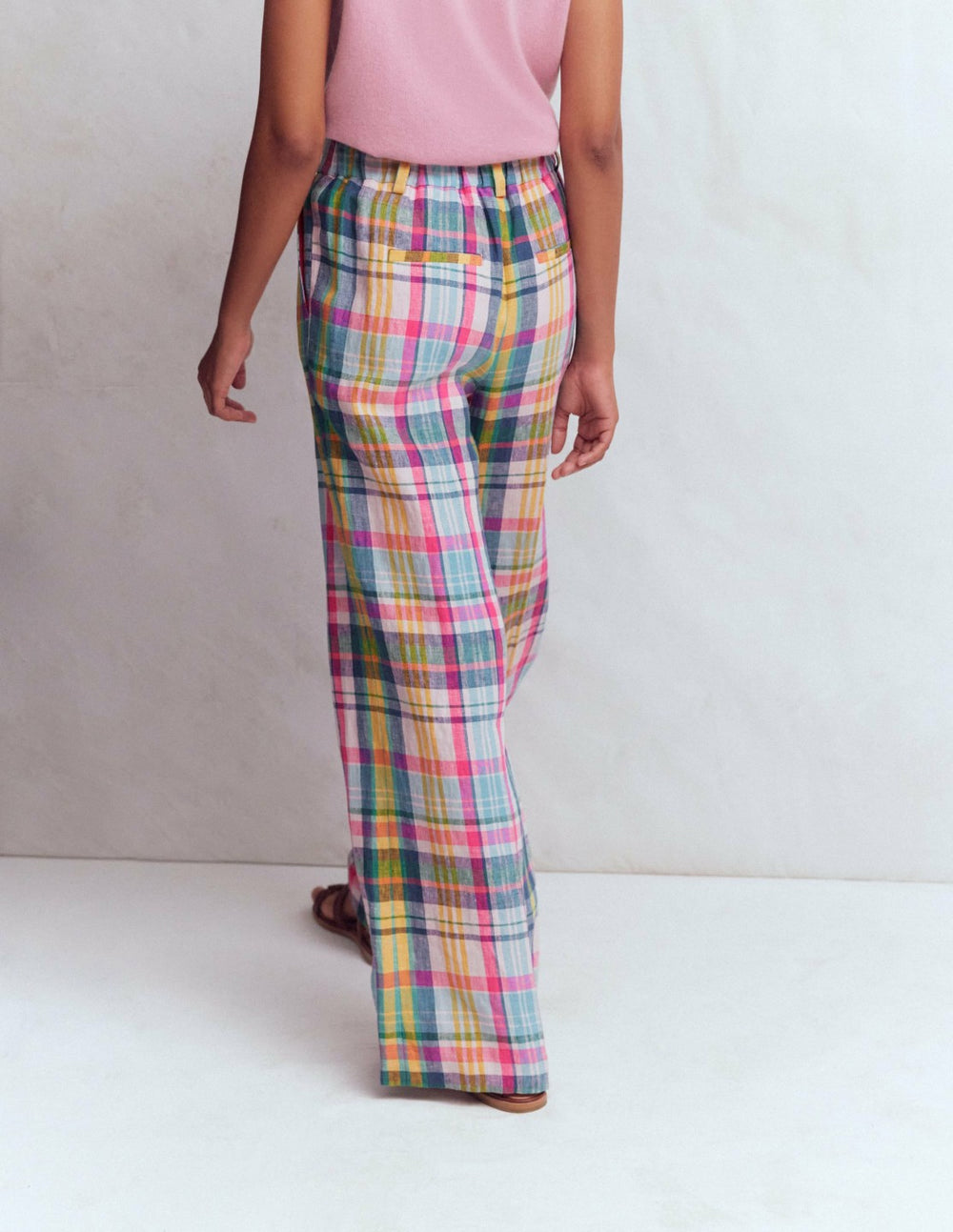 Kensington Linen Pants-Blue, Pink and Green Madras / Boden Outlet