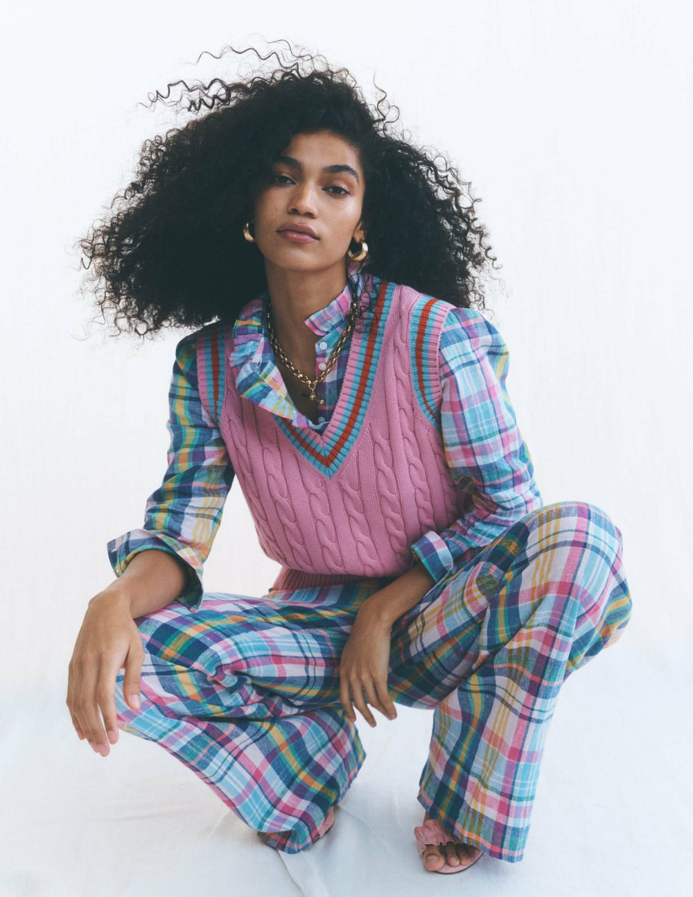 Kensington Linen Pants-Blue, Pink and Green Madras / Boden Outlet