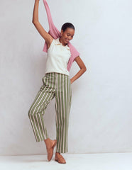 Barrel Leg Chino Pants-Green, Navy, Pink Stripe / Boden On sale