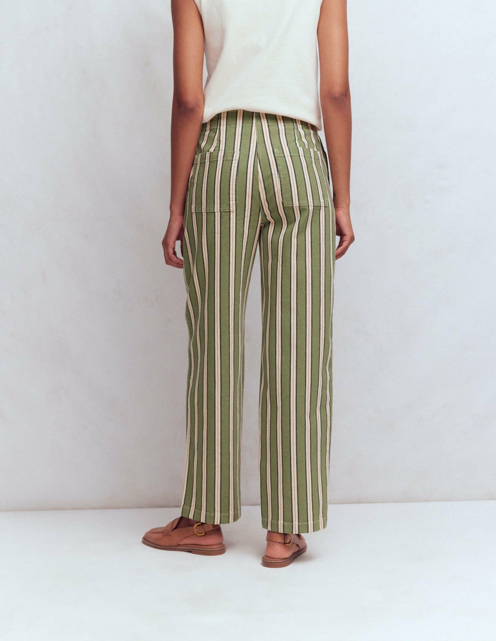 Barrel Leg Chino Pants-Green, Navy, Pink Stripe / Boden On sale