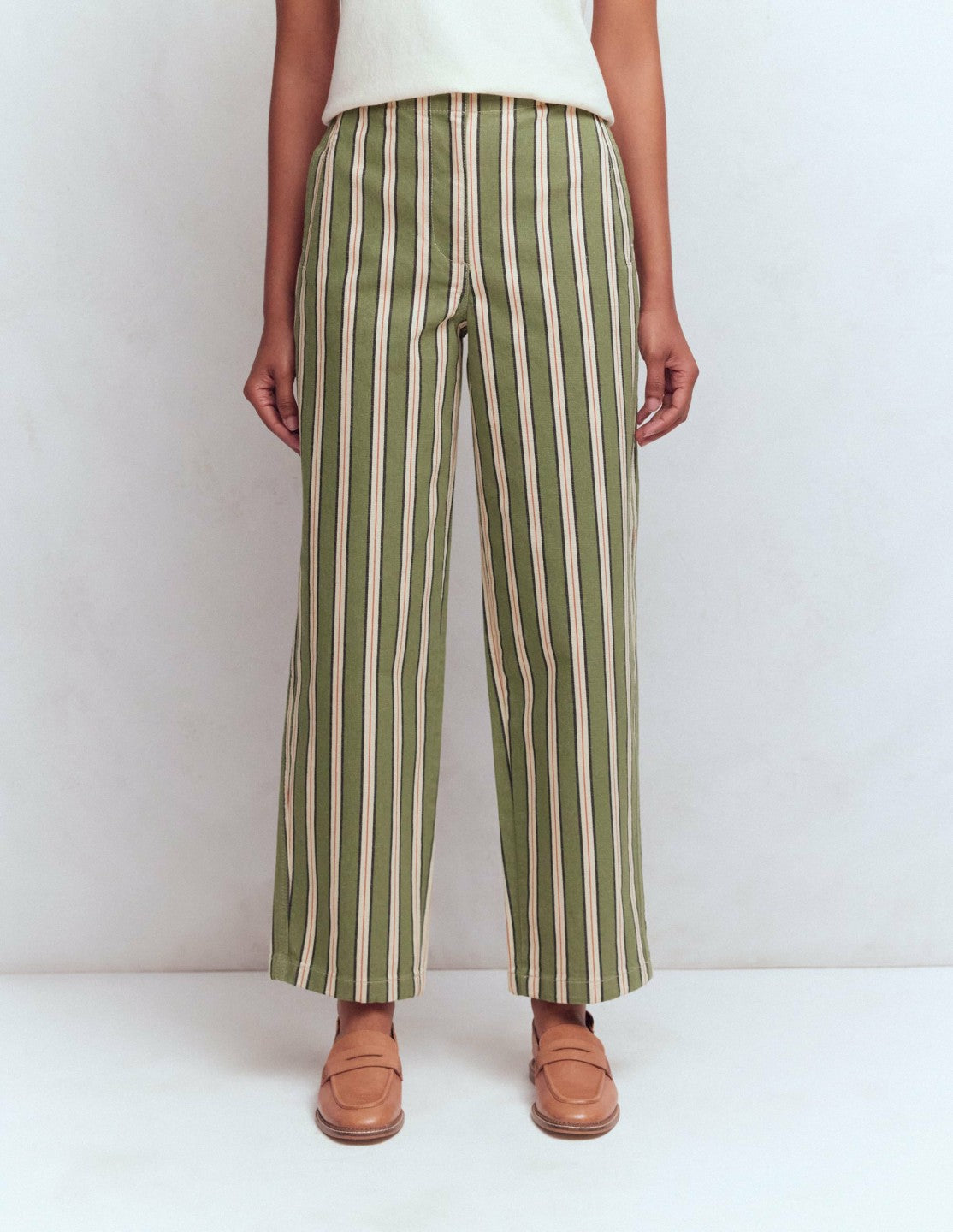 Barrel Leg Chino Pants-Green, Navy, Pink Stripe / Boden On sale