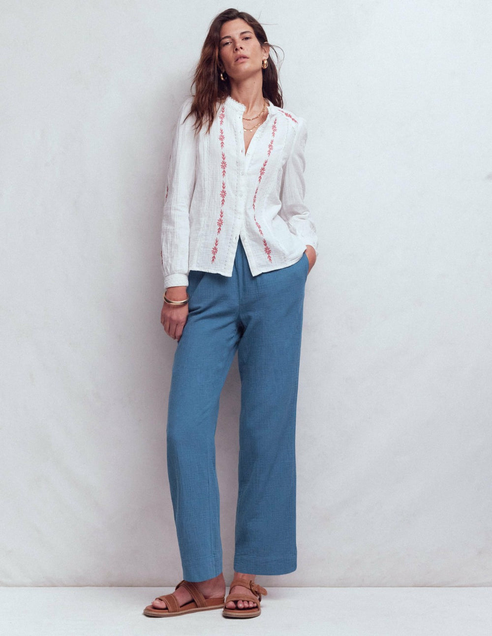 Pull On Double Cloth Pants-Seamist Blue / Boden Online