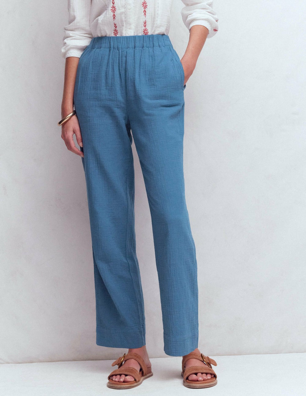 Pull On Double Cloth Pants-Seamist Blue / Boden Online