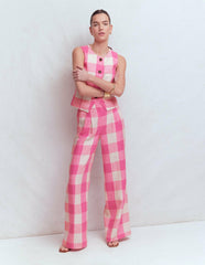 Kensington Linen Pants-Pink Punch Gingham / Boden Discount