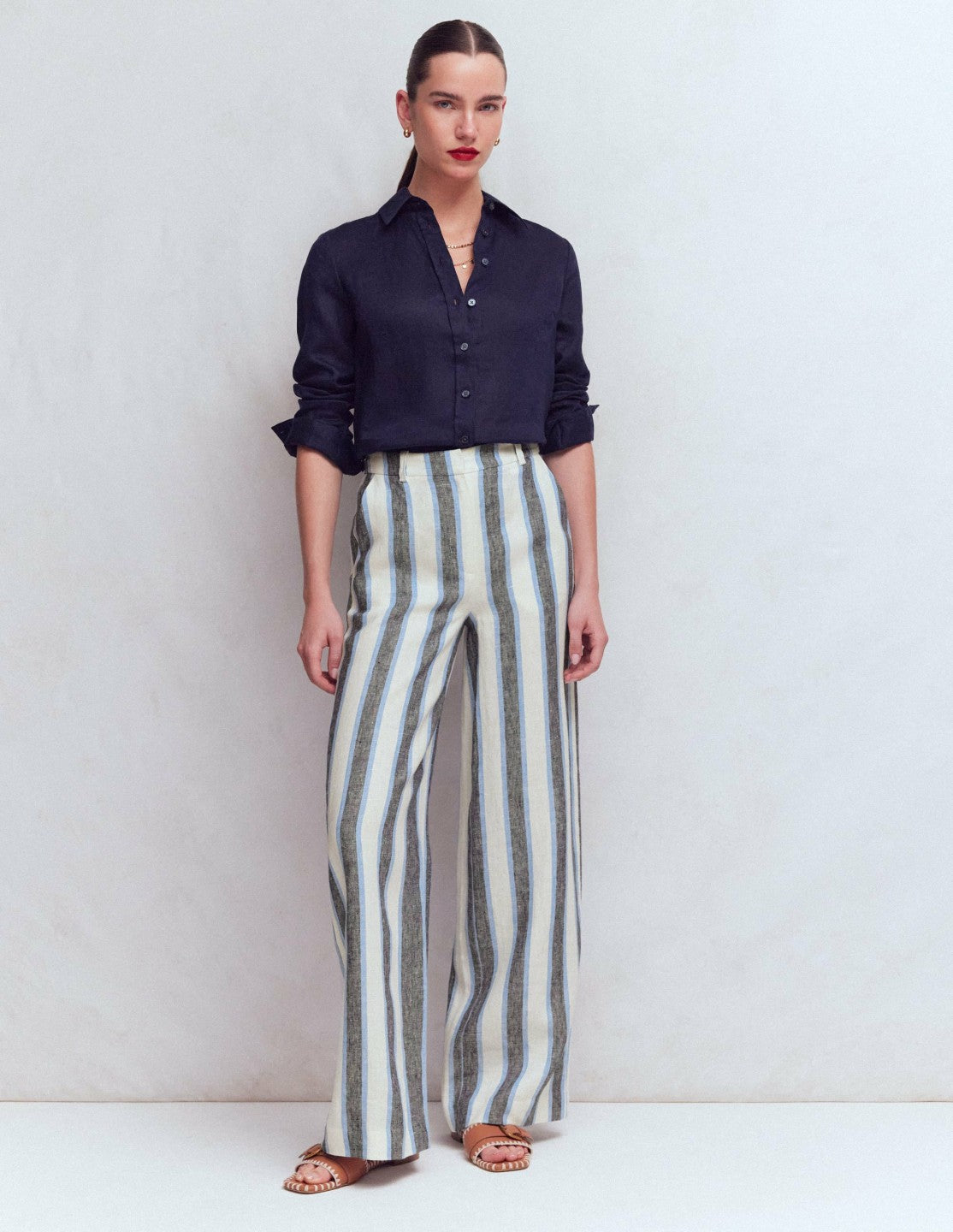 Belgravia Linen Pants-Blue and White Stripe / Boden On sale