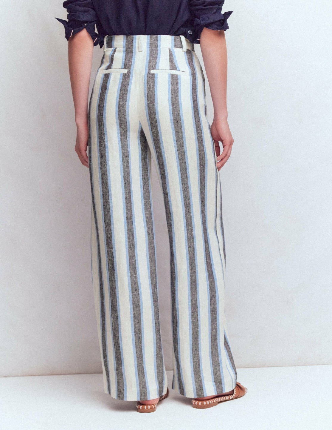 Belgravia Linen Pants-Blue and White Stripe / Boden On sale