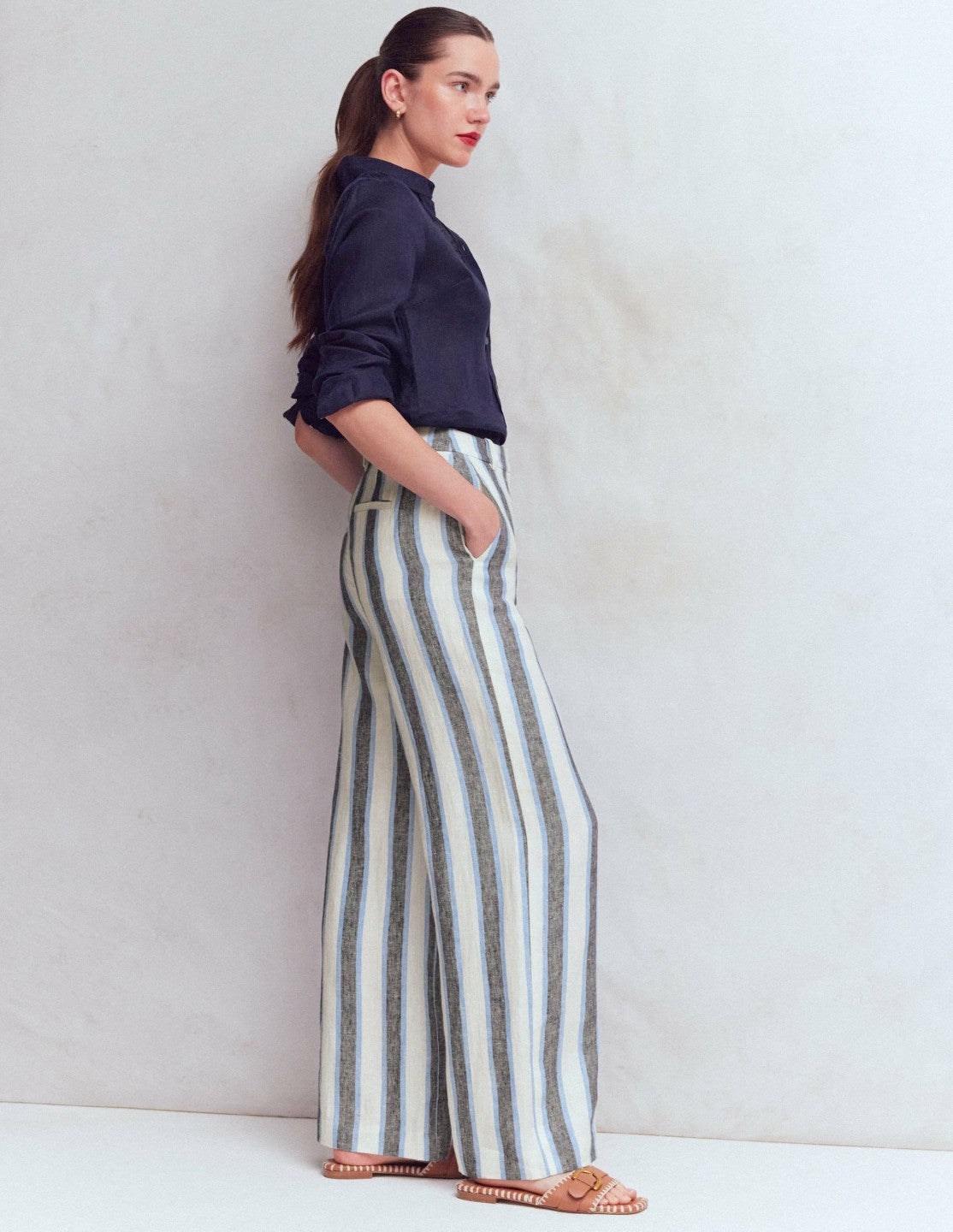 Belgravia Linen Pants-Blue and White Stripe / Boden On sale