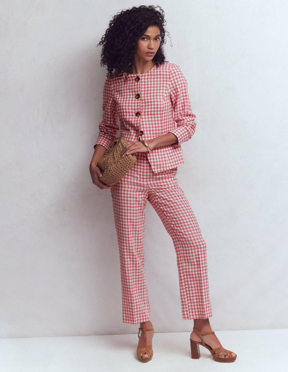Canonbury 7/8 Linen Pants-Vintage Rose Gingham / Boden