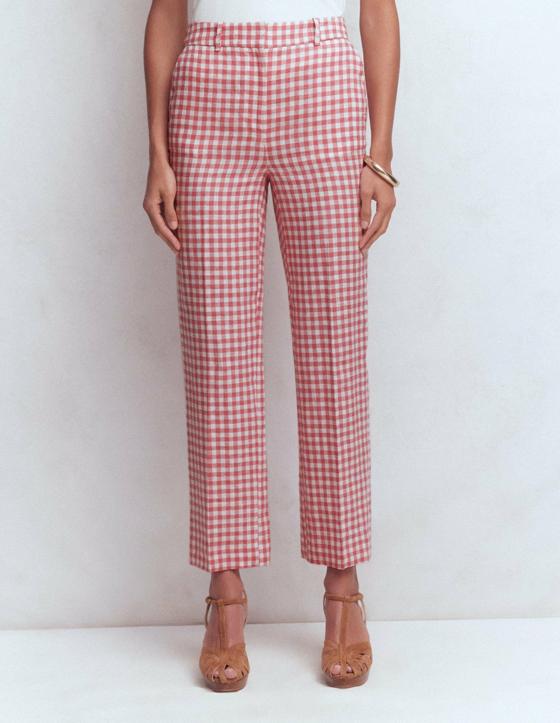 Canonbury 7/8 Linen Pants-Vintage Rose Gingham / Boden