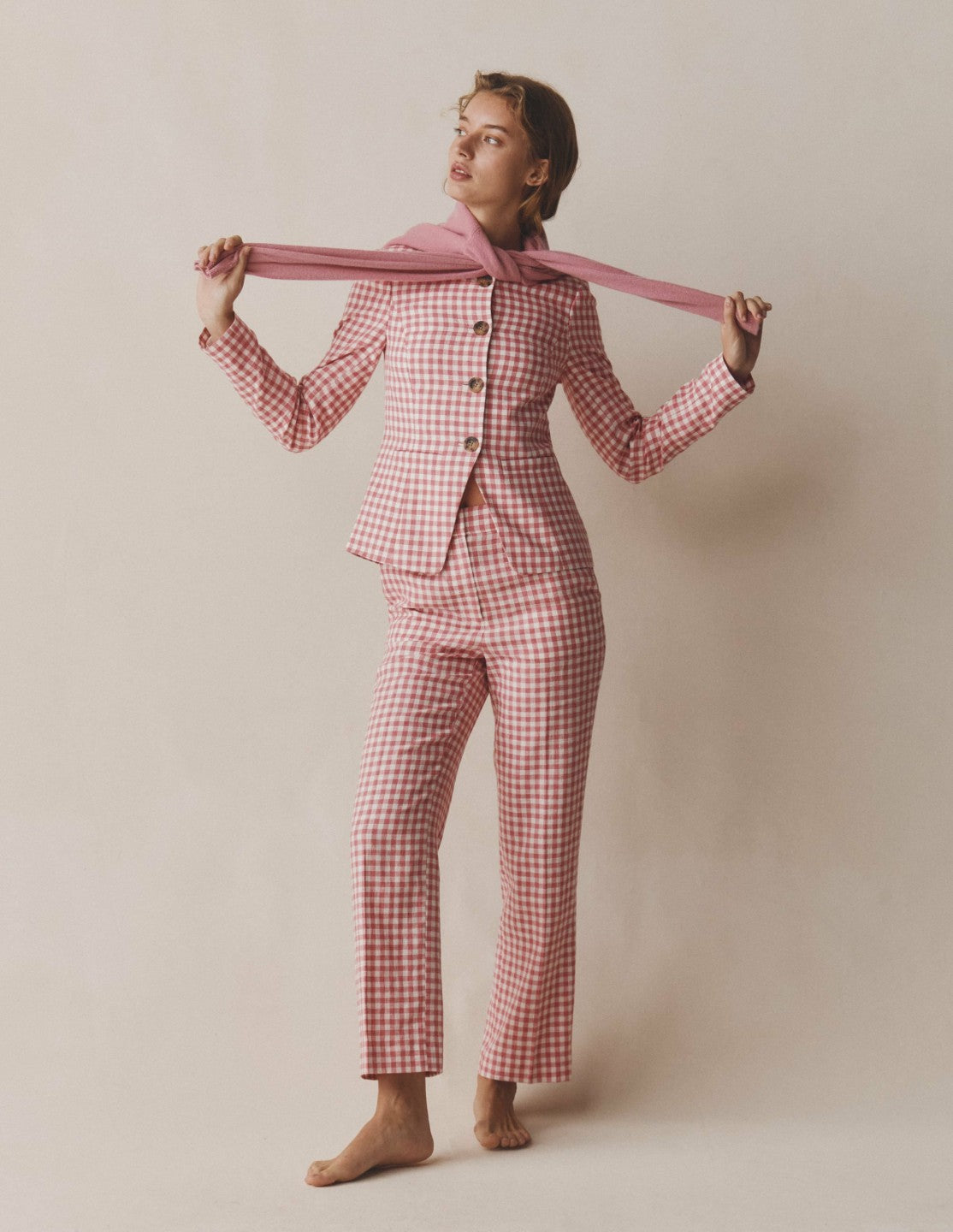 Canonbury 7/8 Linen Pants-Vintage Rose Gingham / Boden
