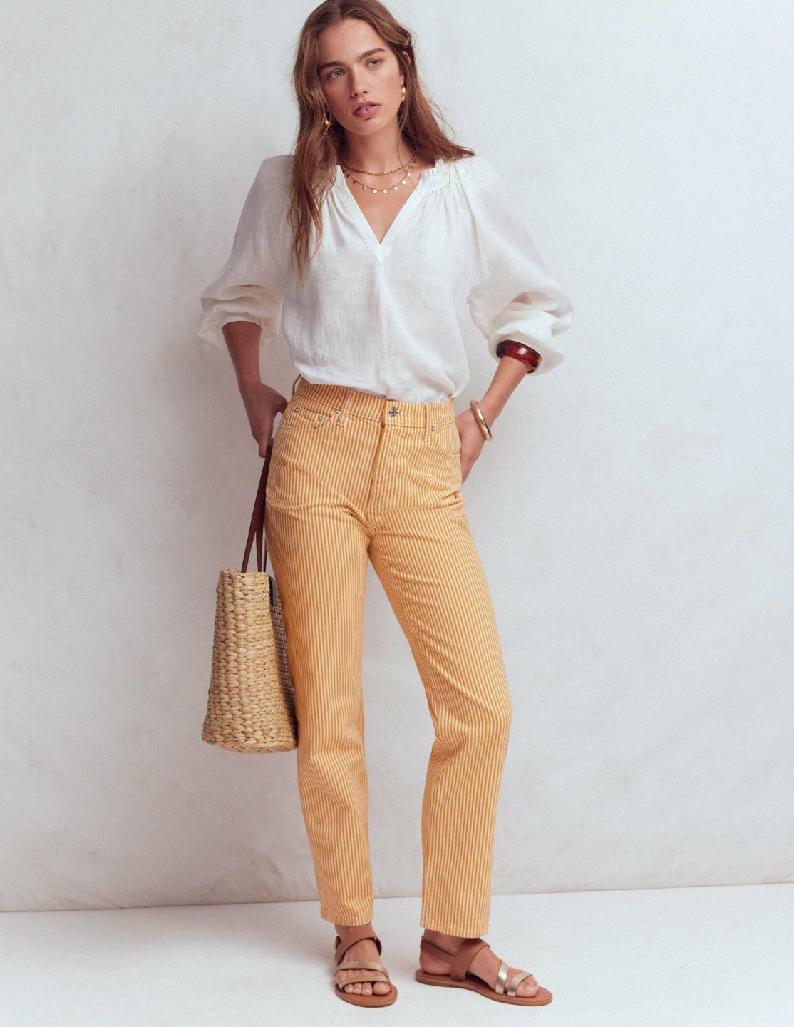 High Rise Straight Jeans-Yellow Stripe / Boden Outlet