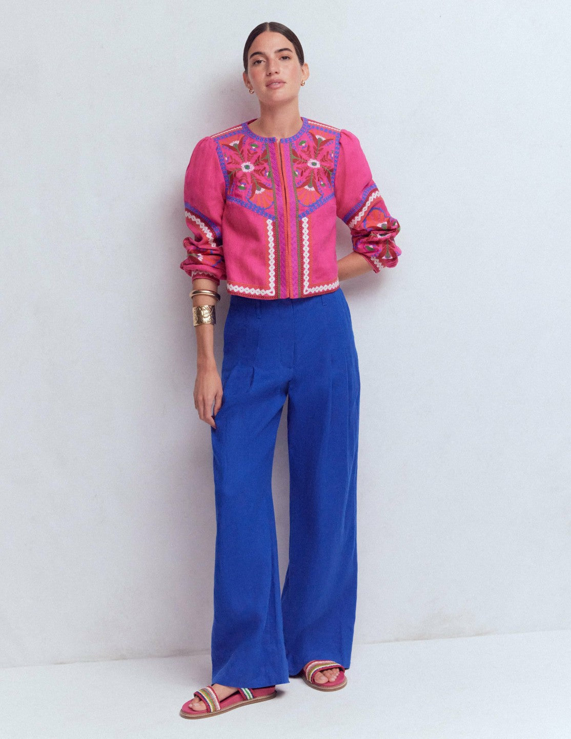 Mayfair Linen Pants-Bright Blue / Boden On sale