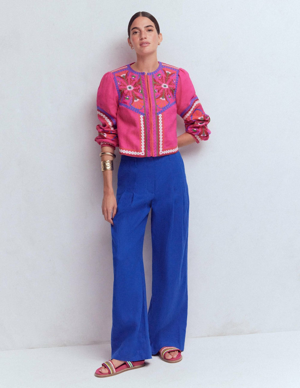 Mayfair Linen Pants-Bright Blue / Boden On sale