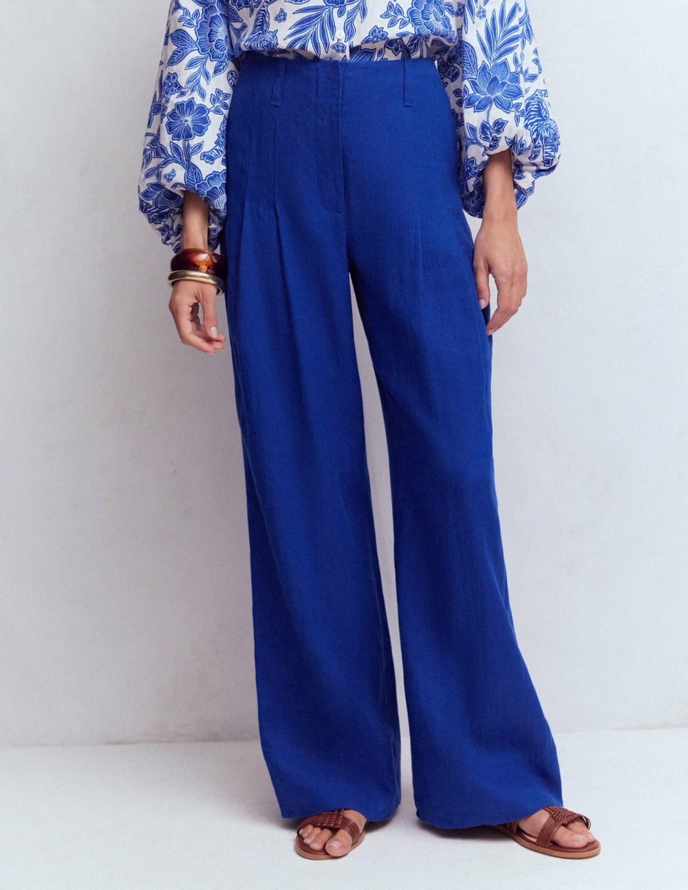 Mayfair Linen Pants-Bright Blue / Boden On sale